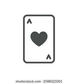 Heart Playing Card Icon. Thin Line Illustration of Ace of Hearts for Poker, Gambling, and Casino Games. Isolated Vector Symbol.