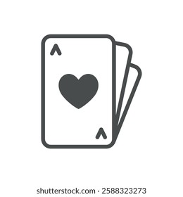 Heart Playing Cards Icon. Thin Line Illustration of Poker Deck with Heart Suit for Gambling, Betting, and Casino Games. Isolated Vector Symbol.