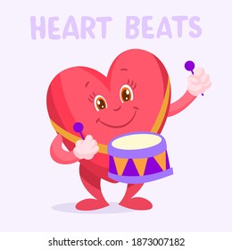 Heart playing the drum with text: heartbeat