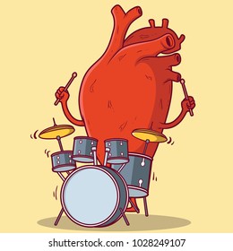 Heart Playing drums vector illustration. Health, Beating Heart design concept
