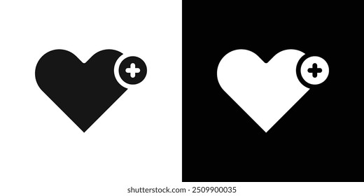 Heart plus icon Black line art vector logo set