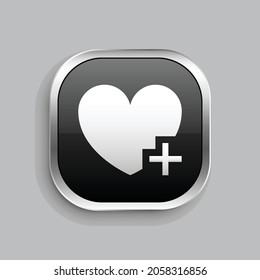 diseño de corazón más icono. Estilo botón brillante rectángulo redondeado aislado en fondo gris. Ilustración del vector
