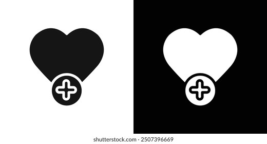 Heart plus icon Flat vector set outline