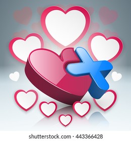 Heart and plus icon on the gry background.