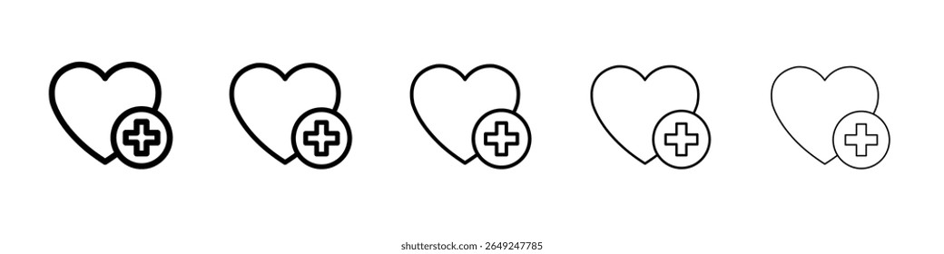 heart plus icon thin line outline set or collection
