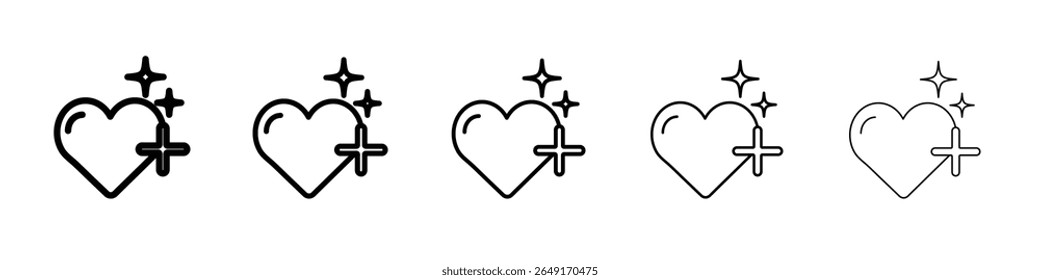 Heart plus icon thin outline logo mark set