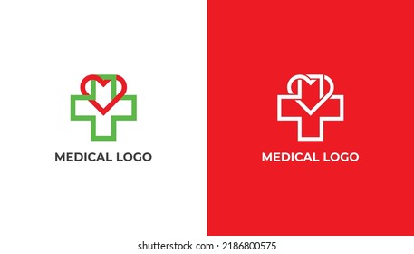 Heart Plus Logo Concept sign icon symbol Design Line Art Style. Medical Health Care Logotype. Vector illustration logo template