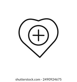 Heart plus logo sign vector outline