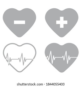 Corazón con más, menos, pulso, dibujado a mano. Ilustración de patrón vectorial.