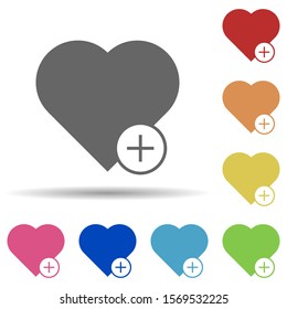 Heart plus in multi color style icon. Simple glyph, flat vector of web icons for ui and ux, website or mobile application