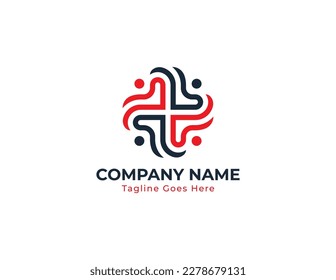 Heart Plus People Group Logo Concept sign icon symbol Design Element. Human, Team, Teamwork, Medical, Health Care Logotype. Vector illustration template