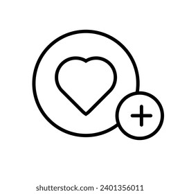 heart with plus, pozitive, wishlist icon line , flat trendy style illustration on white background..eps