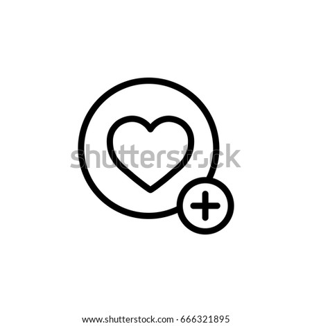 heart with plus, pozitive, wishlist icon line black on white