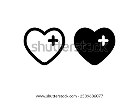 Heart with plus sign icon in outline and solid Vector