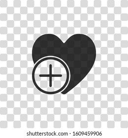 heart and plus. simple silhouette. Black symbol on transparency grid