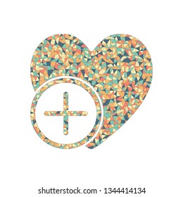 heart and plus. simple silhouette. Colored mosaic with polygons