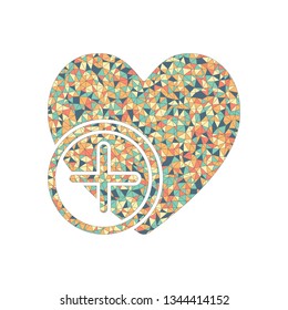 heart and plus. simple silhouette. Colored mosaic with polygons