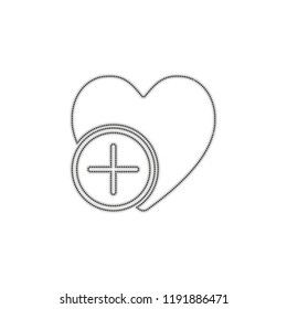 heart and plus. simple silhouette. Dotted outline silhouette with shadow on white background