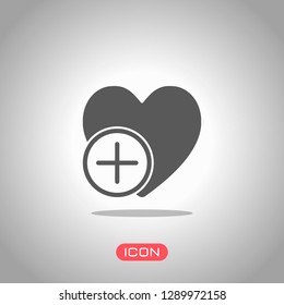 heart and plus. simple silhouette. Icon under spotlight. Gray background