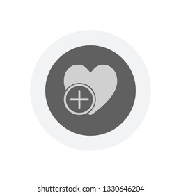 heart and plus. simple silhouette. Icon in colored circle with gray bold border. Web button, modern flat design