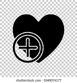 heart and plus. simple silhouette. On transparent background.
