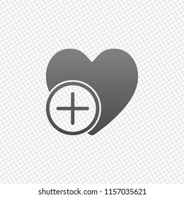 heart and plus. simple silhouette. On grid background