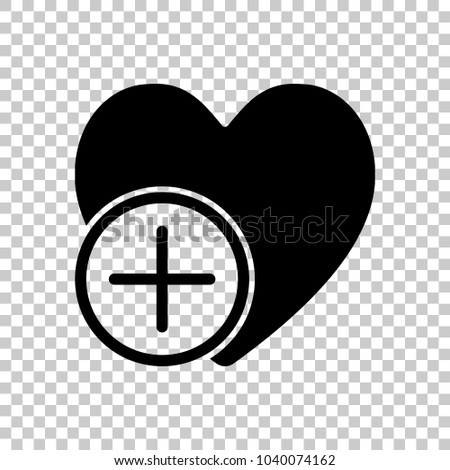heart and plus. simple silhouette. On transparent background.