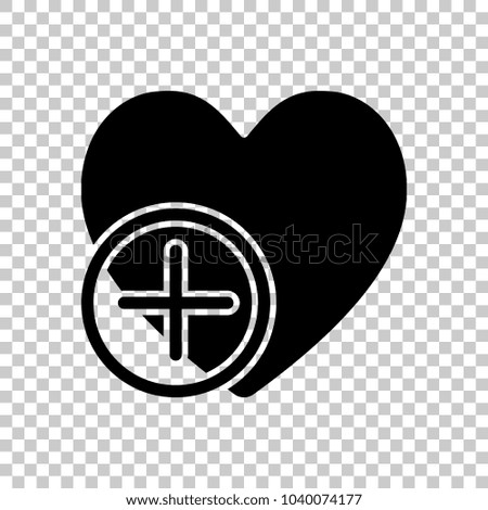 heart and plus. simple silhouette. On transparent background.