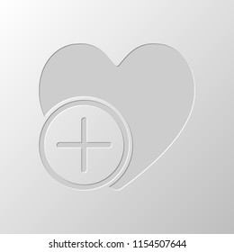 heart and plus. simple silhouette. Paper design. Cutted symbol. Pitted style