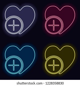 heart and plus. simple silhouette. Set of fashion neon sign. Casino style on dark background. Seamless pattern