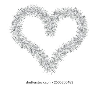 Heart. Plush symbol of love made of silver tinsel. Color vector illustrations. Isolated white background. Love frame. Cute fluffy heart. Sign for lovers. Symbol of romantic heart. Idea for web design.