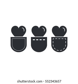 Heart in pocket icon set, vector isolated simple illustration.