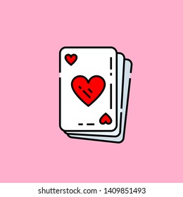 Heart poker card icon. Love cards game symbol isolated on pink background. Vector illustration.