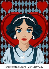 Heart poker girl, carta art deco, ilustração vetorial