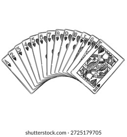 Coração pôquer jogando cartas vetor linha arte desenhada à mão ilustração