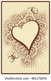 Heart poker vintage playing card, vector illustration