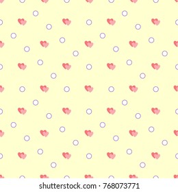Heart and polka seamless pattern. Pastel fashion graphic design. Modern stylish texture. Colorful template for prints, textiles, wrapping, wallpaper, card, banner, business. Vector illustration