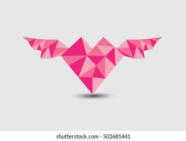 Heart polygon vector,heart fly icon