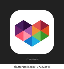 Heart polygons style icon button. Creative vision concept logo or icon vector elements design template for icon application mobile, button main screen phone. Vector flat style design with drop shadow.