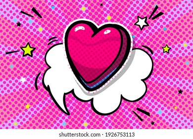 Heart in pop art style. Concept of love. Valentine's day greeting card on white background