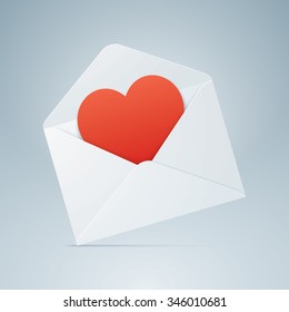 Heart popping out from envelope. Romantic vector postcard.