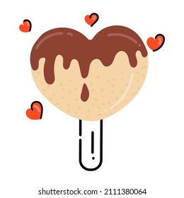 A heart popsicle with chocolate dipping, flat style icon 

