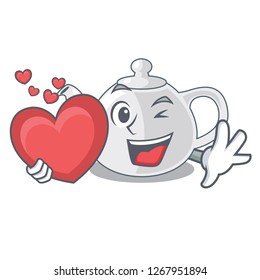 With heart porcelain teapot in table a character