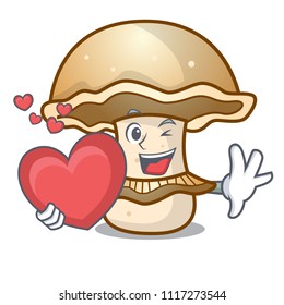 With heart portobello mushroom mascot cartoon