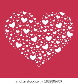 Heart postcard. Cartoon pattern in the circle of hearts. Picture background textures for your favorites. Red heart for Valentine's day. Vector illustration