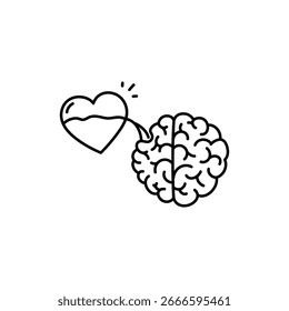 Heart Pouring Into Brain Symbolizing Caring Thoughts and Emotional Connection