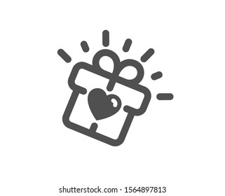 Heart present box sign. Love gift icon. Dating profile symbol. Classic flat style. Simple love gift icon. Vector