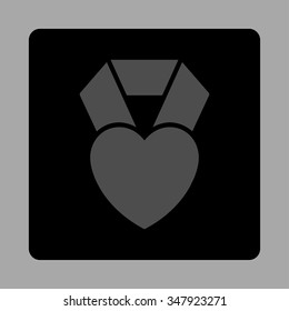 Heart Prize vector icon. Style is flat rounded square button, gray and black colors, silver background.