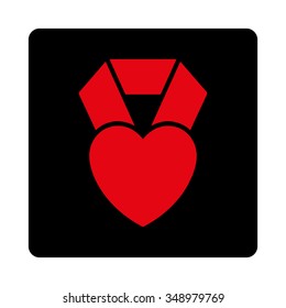 Heart Prize vector icon. Style is flat rounded square button, intensive red and black colors, white background.
