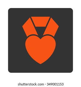 Heart Prize vector icon. Style is flat rounded square button, orange and gray colors, white background.